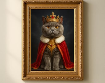 Portrait d'animal de compagnie royal, peinture sur toile de portrait d'animal de compagnie personnalisé, portrait de chat roi, peinture d'animal de compagnie de la Renaissance, art d'animal de compagnie roi reine, portrait de chat royal