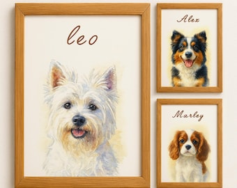 Custom Pet Portrait from Photo, Personalized Watercolor Style Pet Portrait, Dog & Cat Memorial Gift, Digital Pet Art Printable, Pet Drawing