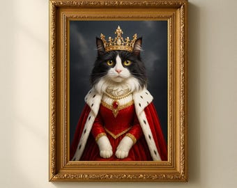 Portrait d'animal de compagnie royal, peinture sur toile de portrait d'animal de compagnie personnalisé, portrait de chat roi, peinture d'animal de compagnie de la Renaissance, art d'animal de compagnie roi reine, portrait de chat royal