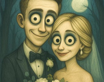 Tim Burton Style Portrait, Gothic Style Portrait, Nightmare Portrait, Custom Portrait Drawing, Custom Couple Portrait