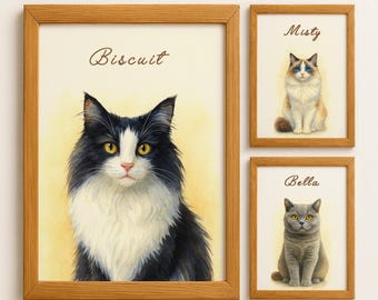 Custom Pet Portrait from Photo, Personalized Watercolor Style Pet Portrait, Dog & Cat Memorial Gift, Digital Pet Art Printable, Pet Drawing