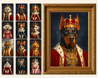 Royal Pet Portrait, Custom Pet Portrait Painting Canvas, King Dog Portrait, Renaissance Pet Painting, King Queen Pet Art, Royal Dog Portrait