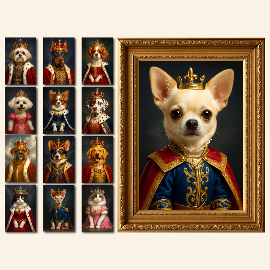 Royal Pet Portrait, Custom Pet Portrait Painting Canvas, King Dog ...