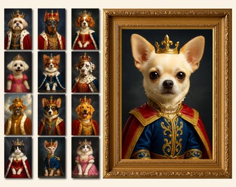 Royal Pet Portrait, Custom Pet Portrait Painting Canvas, King Dog Portrait, Renaissance Pet Painting, King Queen Pet Art, Royal Dog Portrait
