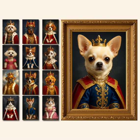 Royal Pet Portrait, Custom Pet Portrait Painting Canvas, King Dog Portrait, Renaissance Pet Painting, King Queen Pet Art, Royal Dog Portrait