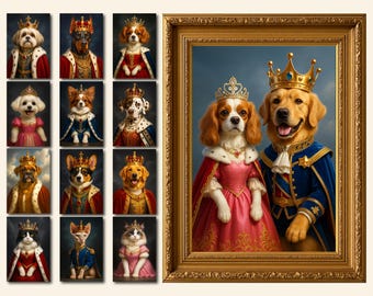 Royal Pet Portrait, Custom Pet Portrait Painting Canvas, King Dog Portrait, Renaissance Pet Painting, King Queen Pet Art, Royal Dog Portrait