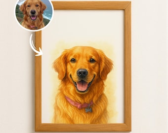 Custom Pet Portrait from Photo, Personalized Watercolor Style Pet Portrait, Dog & Cat Memorial Gift, Digital Pet Art Printable, Pet Drawing