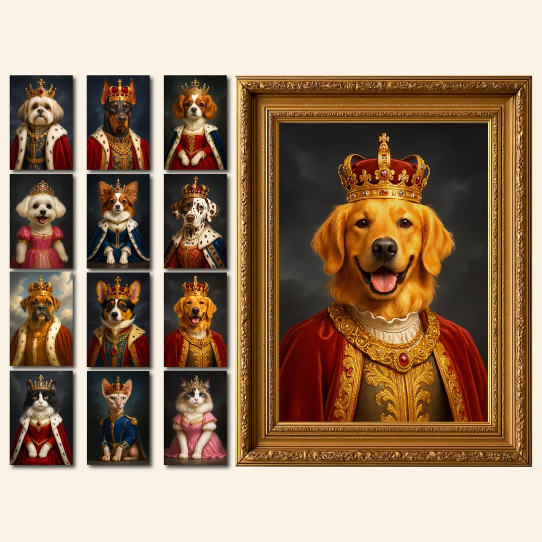 Royal Pet Portrait, Custom Pet Portrait Painting Canvas, King Dog ...