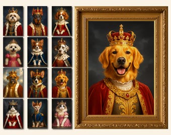 Royal Pet Portrait, Custom Pet Portrait Painting Canvas, King Dog Portrait, Renaissance Pet Painting, King Queen Pet Art, Royal Dog Portrait