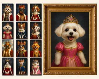 Royal Pet Portrait, Custom Oil Painting on Canvas, Personalized Pet Gift, Queen Pet Art, Renaissance Pet Painting, Princess Dog Portrait