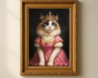 Portrait d'animal de compagnie royal, peinture sur toile de portrait d'animal de compagnie personnalisé, portrait de chat roi, peinture d'animal de compagnie de la Renaissance, art d'animal de compagnie roi reine, portrait de chat royal