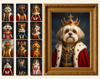 王室ペット肖像画委託、犬の王族絵画、写真をルネッサンス絵画に変える