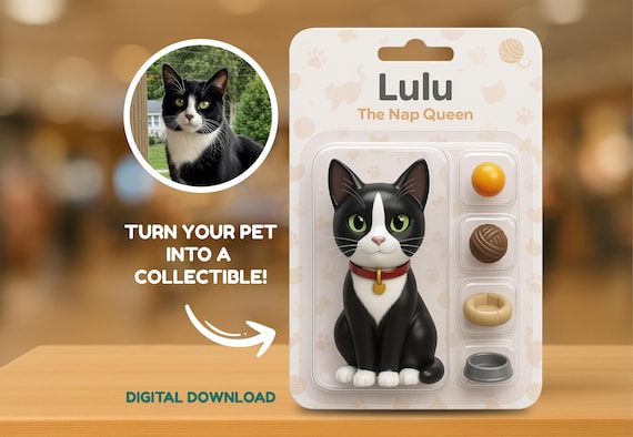 Custom Pet Action Figure, Personalized Cat Figurine, Custom Toy Figure, Pet Toy Box, Personalized Cat Toy, Digital Pet Portrait