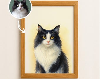 Custom Pet Portrait from Photo, Personalized Watercolor Style Pet Portrait, Dog & Cat Memorial Gift, Digital Pet Art Printable, Pet Drawing