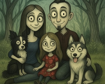 Tim Burton Style Portrait, Gothic Style Portrait, Nightmare Portrait, Custom Portrait Drawing, Custom Couple Portrait, Gothic Home Decor