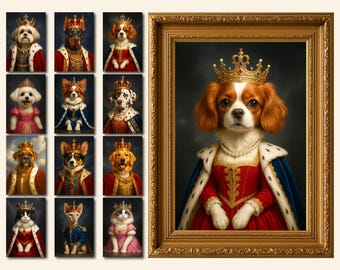 Royal Pet Portrait Custom Renaissance Dog Painting Funny Canvas Royal Cat Painting Pet Memorial Gift For Dog Lover Pet Art Christmas Gift