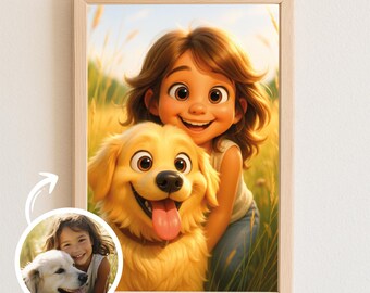 Retrato de dibujos animados estilo Pixar personalizado / Ilustración digital personalizada de parejas, familias y mascotas / Ilustración de regalo única