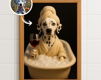 Benutzerdefiniertes Tierportrait, lustiges Badezimmer Poster, Hund in Toilette, Hund liest Zeitung auf Toilette, Haustierbesitzer Geschenk, Hund Badezimmerkunst, Digitaldruck
