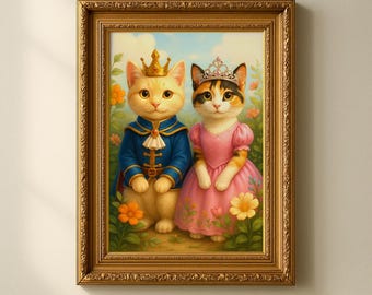 Portrait d'animal de compagnie royal, peinture sur toile de portrait d'animal de compagnie personnalisé, portrait de chat roi, peinture d'animal de compagnie de la Renaissance, art d'animal de compagnie roi reine, portrait de chat royal