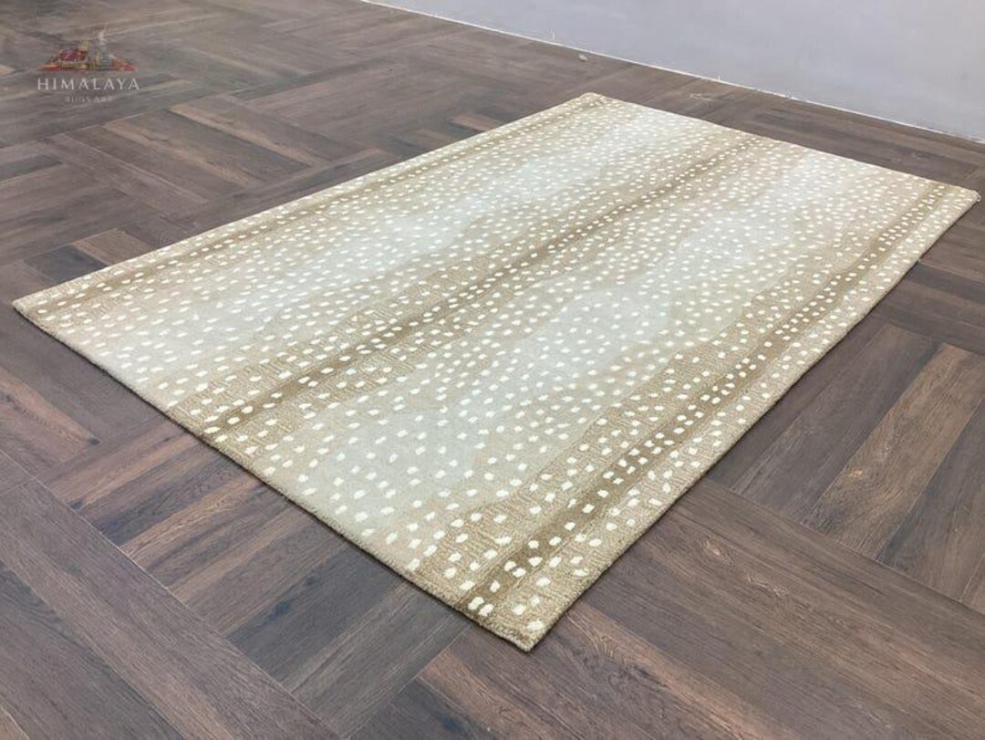Hand Tufted Wool Rug | Antelope Print, Neutral Beige - Etsy