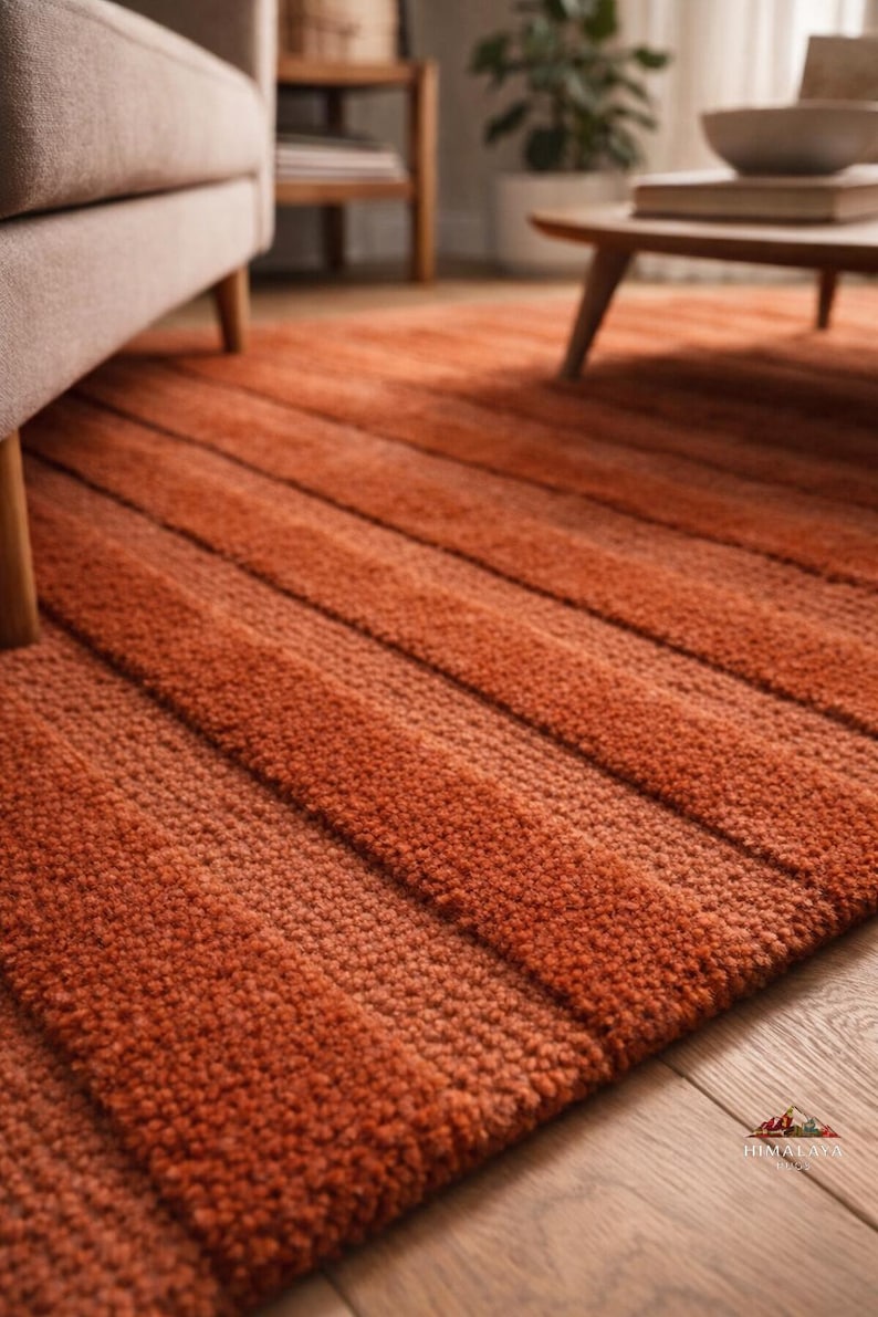 Hand Tufted Rust Orange Wool Rug; Modern Minimal Area Carpet - Etsy