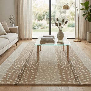 Hand Tufted Antelope Print Wool Area Rug, Handmade Neutral Living Room Rug, Modern Designer Carpet