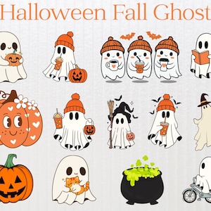 Cute Ghost Halloween svg Bundle, Retro Ghost png, Retro Floral Ghost png, Dog Ghost svg, Ghost Reading svg, Spooky Season, Halloween Svg