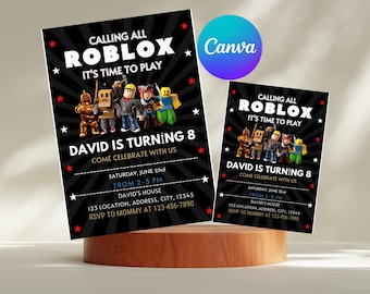 Roblox Birthday Invitation Template: Game Party, Editable Canva Design (5x7, Digital Download