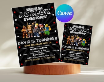 Roblox Birthday Invitation Template: Game Party, Editable Canva Design (5x7, Digital Download