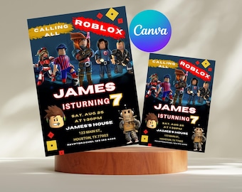 Roblox Birthday Invitation Template: Game Party, Editable Canva Design (5x7, Digital Download