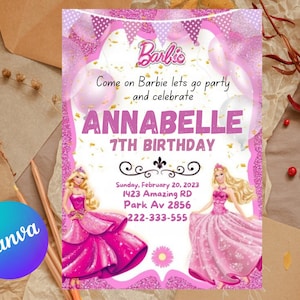 Birthday Invitation Pink Fashion Doll Birthday Party Invitation Girls Cute Doll Theme Invite for Party Instant Download Pink Evite Editable
