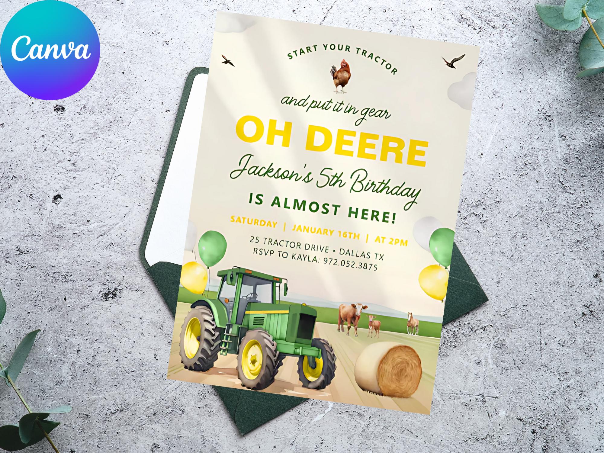 Editable Green Tractor Birthday Invitation: Farm Theme (digital Card ...