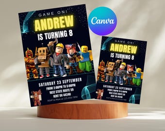 Roblox Invitation, Roblox Invite, Game Party, Roblox Boys Birthday Invitation Template, Game Birthday, Kids Roblox, Editable Template