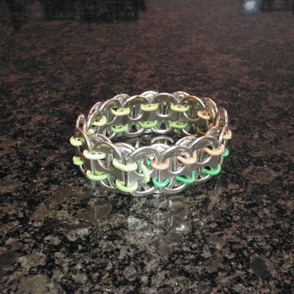 Fizzy Bling - Handcrafted soda tab/pop tab bracelet Stretchy rainbow (greens)