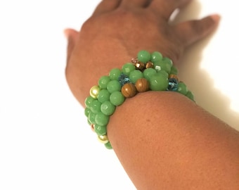 Green Cuff Bracelet, Wire Wrapped Bracelet, Boho Bracelets, elcetic cuff bracelets, ecletic Jewelry, Green Bangle by Tolee