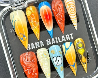 Hot Orange Neon Press-On Nails | Vivid Summer Nail Design | Handmade Bright Gel Nail Set