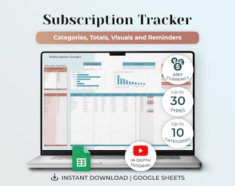 Subscription Tracker, Subscription Template, Google Sheets Spreadsheet, Digital Tracker, Recurring Expenses