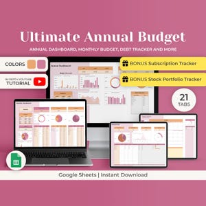 Annual Budget Planner Google Sheets, Bill Calendar, Monthly Budget Spreadsheet, Spending Tracker, Google Sheets Template, Personal Finance