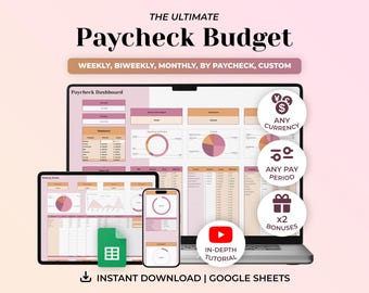 Ultimate Paycheck Budget Planner, Weekly Budget, Budget by Paycheck, Google Sheets Budget, Bill Calendar, Debt Payoff Tracker