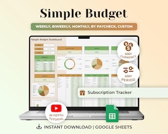 Simple Paycheck Budget Planner Google Sheets, Expense Tracker, Budget By Paycheck, Weekly Budget Template, Bill Tracker, Digital Planner