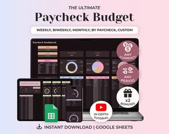 Ultimate Paycheck Budget Spreadsheet, Google Sheets Budget Planner, Debt Payoff Tracker, Savings Tracker, Bill Tracker, Digital Planner