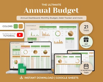Annual Budget Planner Spreadsheet Google Sheets, Monthly Budget, Monthly Bill Tracker, Budget Template, Income Tracker, Subscription Tracker