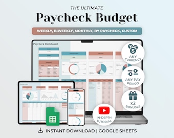 Ultimate Paycheck Budget Spreadsheet Planner, Biweekly Budget, Bill Tracker, Debt Tracker, Google Sheets Budget Template, Financial Tracker