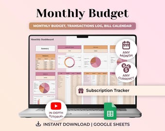 Monthly Budget Spreadsheet Planner, Google Sheets Budget Tracker, Digital Planner, Monthly Bill Calendar, Expense Tracker, Personal Finance