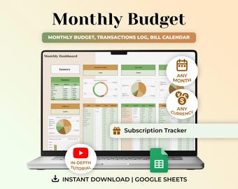 Monthly Budget Planner Spreadsheet, Budget Template, Google Sheets Budget, Bill Calendar, 2025 Digital Planner, Expense Tracker