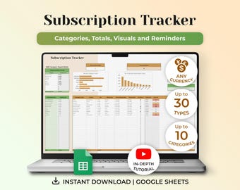 Subscription Tracker Google Sheets, Spreadsheet Template, Recurring Expense Tracker,  Financial Tracker, Google Sheets Template