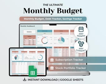 Ultimate Monthly Budget Planner Google Sheets, Monthly Bill Tracker, Bill Calendar, Expense Tracker, Debt Payoff Tracker, Financial Planner
