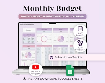 Monthly Google Sheets Budget Planner Template, Monthly Bill Calendar, Income Tracker, Expense Tracker, Budget Spreadsheet, Finance Planner