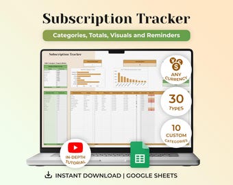 Subscription Tracker Google Sheets, Spreadsheet Template, Recurring Expense Tracker,  Financial Tracker, Google Sheets Template