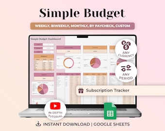 Simple Budget Planner Template, Weekly Budget, Google Sheets Budget Spreadsheet, Expense Tracker, Financial Planner, Digital Planner
